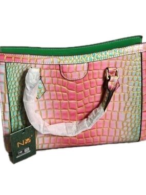 N9 Women’s Crocodile Patterned Faux Leather Top Handle Bag Multicolored Shimmer